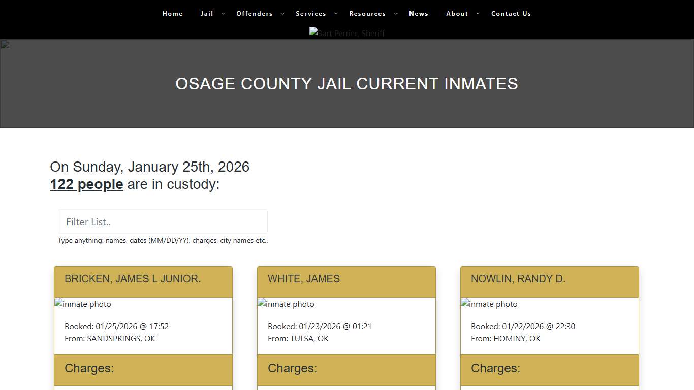 Osage County Jail Current Inmates – Osage County Sheriff's Office