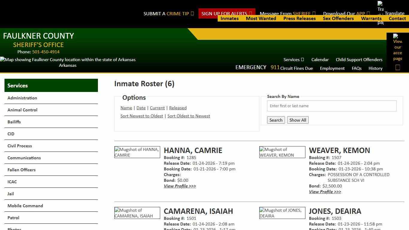 Inmate Roster - Released Inmates Booking Date Descending - Faulkner County Sheriff's Office